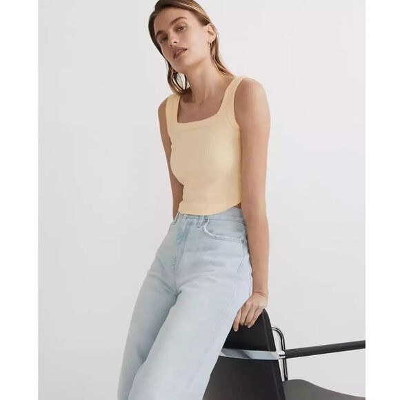 Madewell Cropped Tank Top Womens XL Yellow Ribbed Cool Sculpt Luma Square #2 - Picture 1 of 8